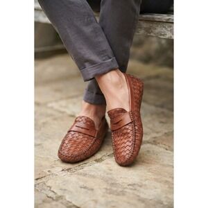 Robert Zur San Tropez Luggage Brown Woven Leather Driving Moccasins 9.5 M